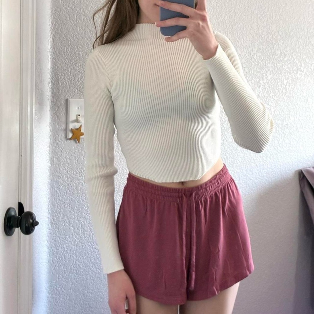Pure white crop mock neck sweater